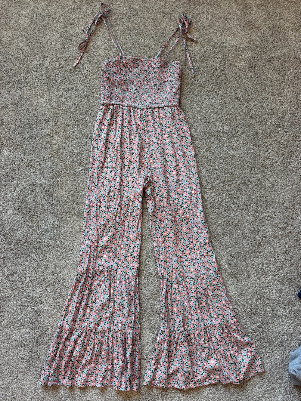 Women’s Pink Lily Floral Smocked Wide Leg Jumpsuit- Size Medium